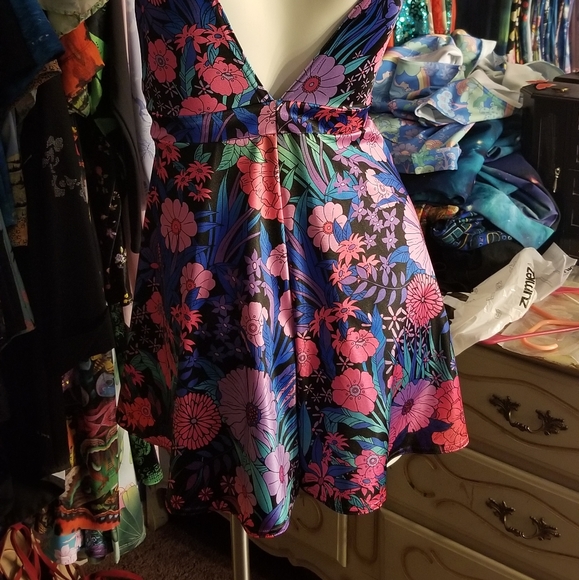 SOLD Psychedelic Night Garden Criss Cross Playsuit - Picture 7 of 7